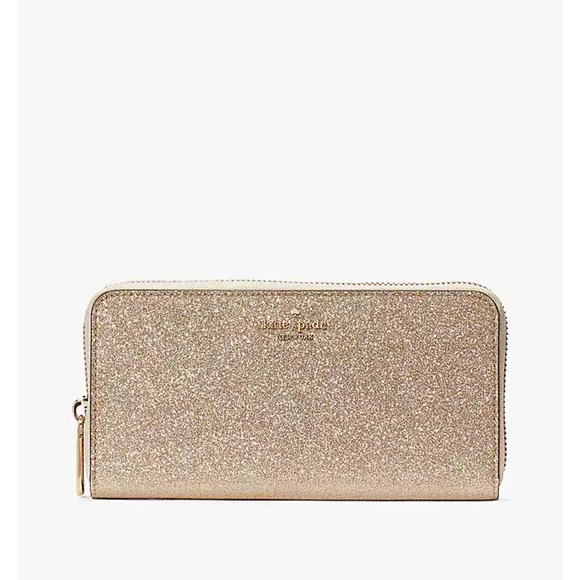 KATE SPADE BOXED SHIMMY GLITTER LARGE CONTINENTAL WALLET IN ROSE GOLD - Picture 2 of 5
